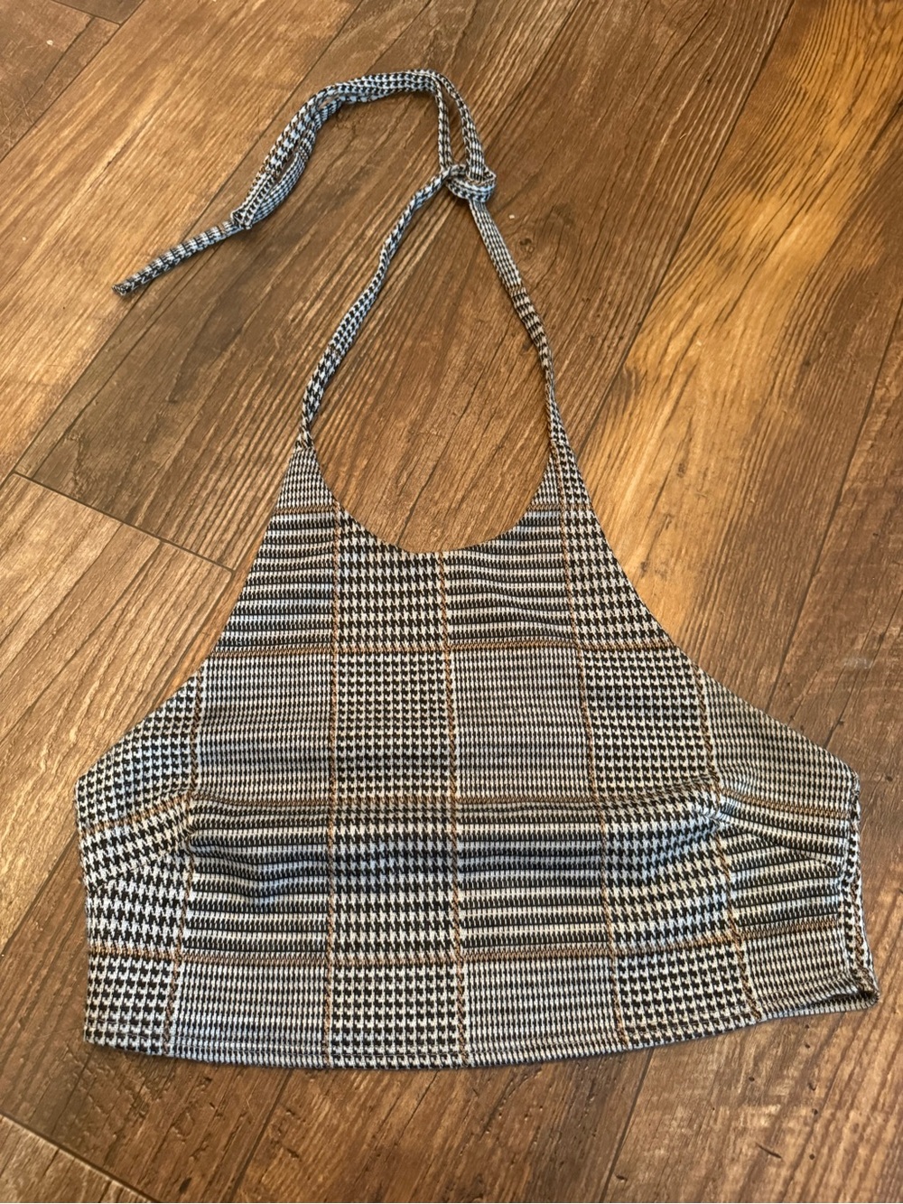 ANDREA FENZI Black & White Glen Plaid Halter Crop Top